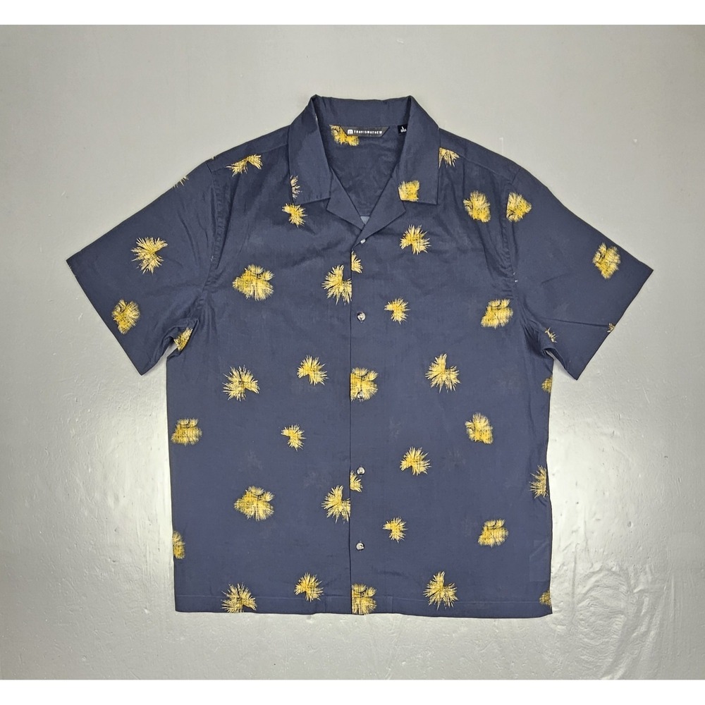 Travis‎ Mathew Button Up Shirt Mens Large Blue Casino Holiday Camp Casual S/S